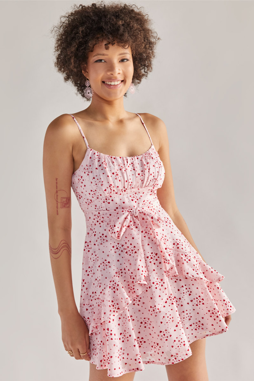 Francesca's June Heart Print Ruffle Mini Dress