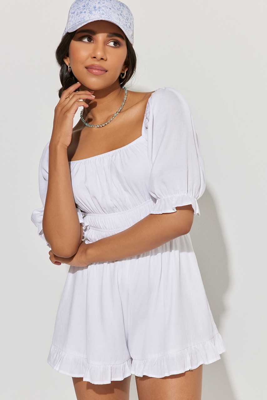 Kimber Puff Sleeve Romper - francesca's