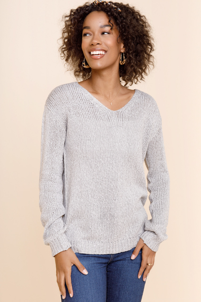 Orlandria Lace Back Pullover Sweater