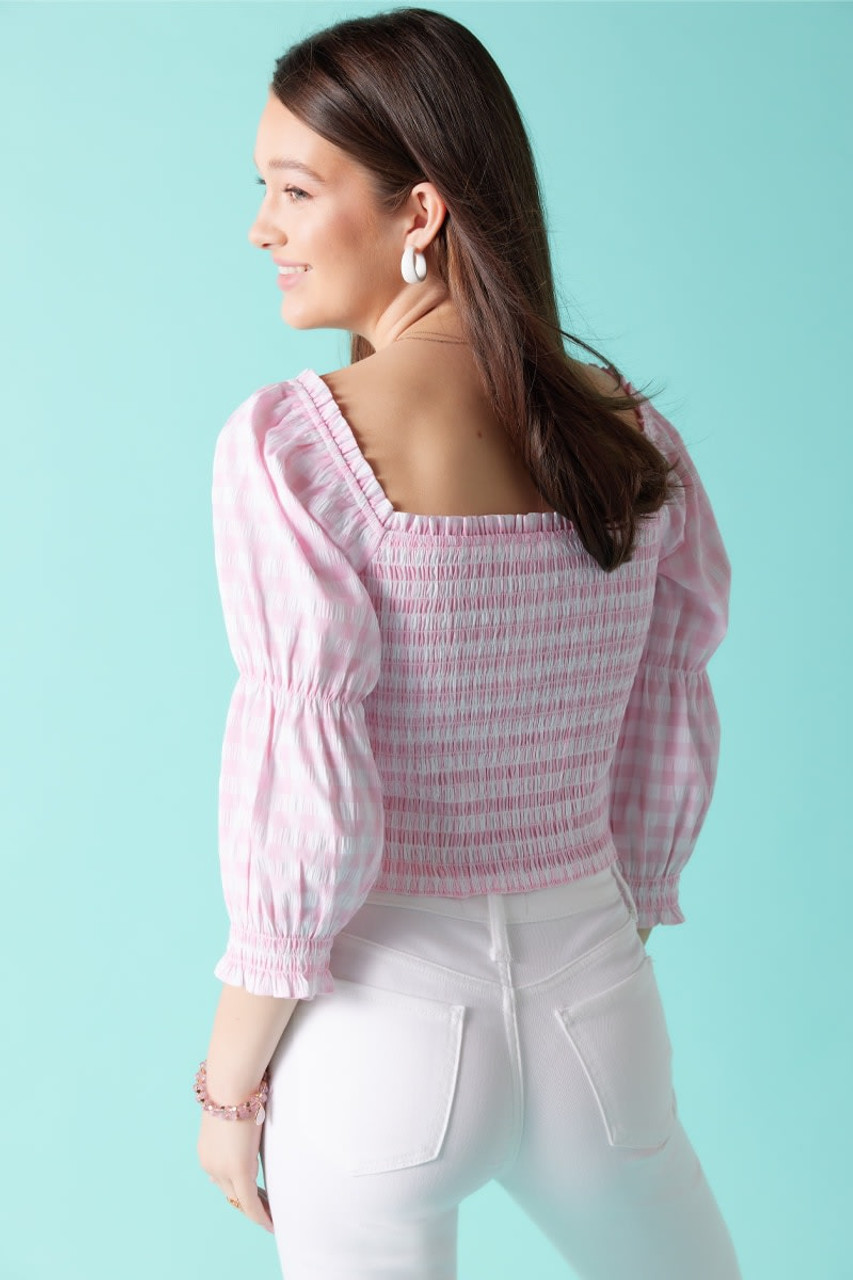 Juliet Gingham Smocked Sleeve Blouse