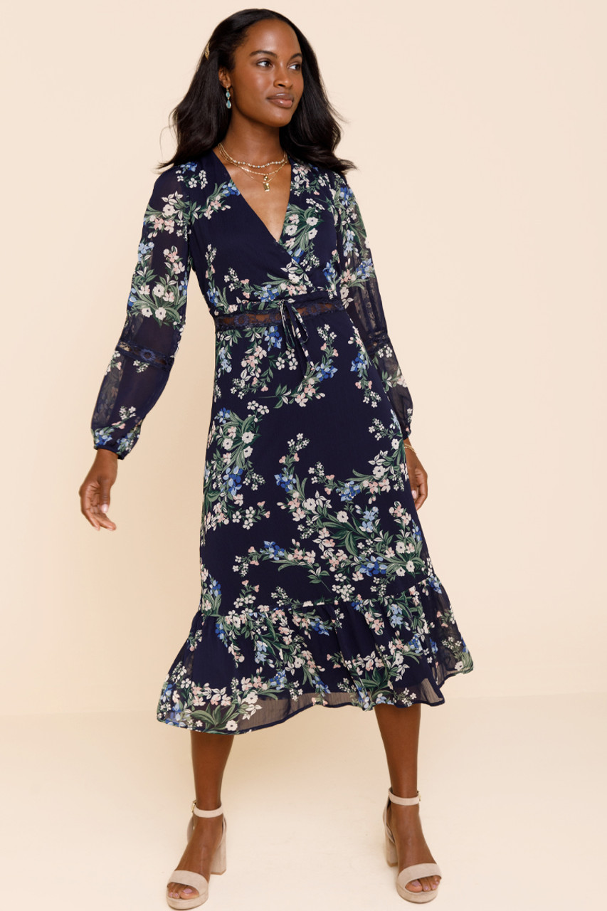 Ren Floral Lace Trim Midi Dress