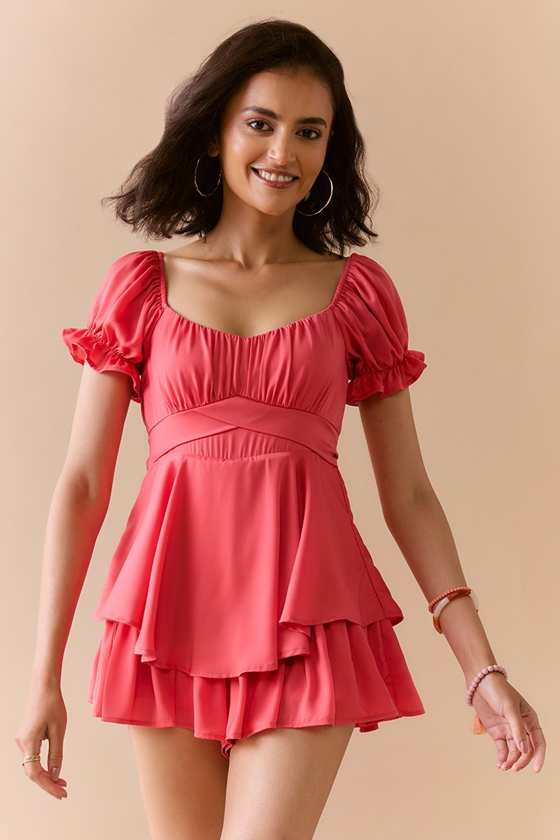 Vimmi Satin Tiered Romper | francesca's®