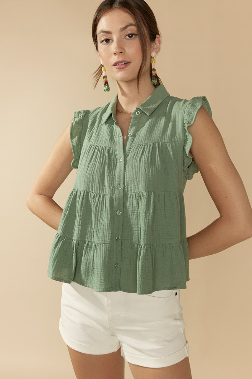 Francesca's Elisha Ruffle Gauze Babydoll Blouse