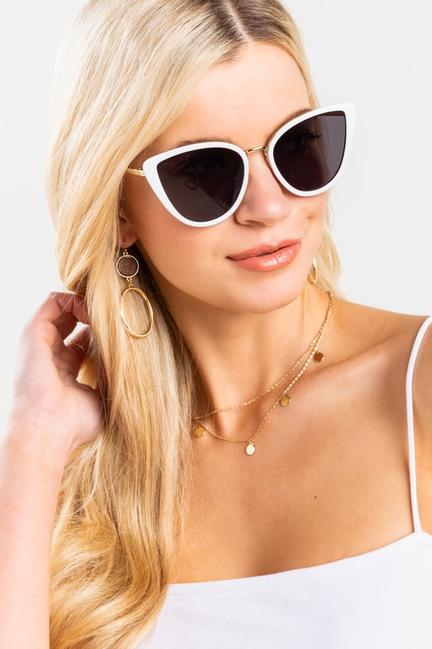 Rectangular Cat Eye Sunglasses - White | Claire's US