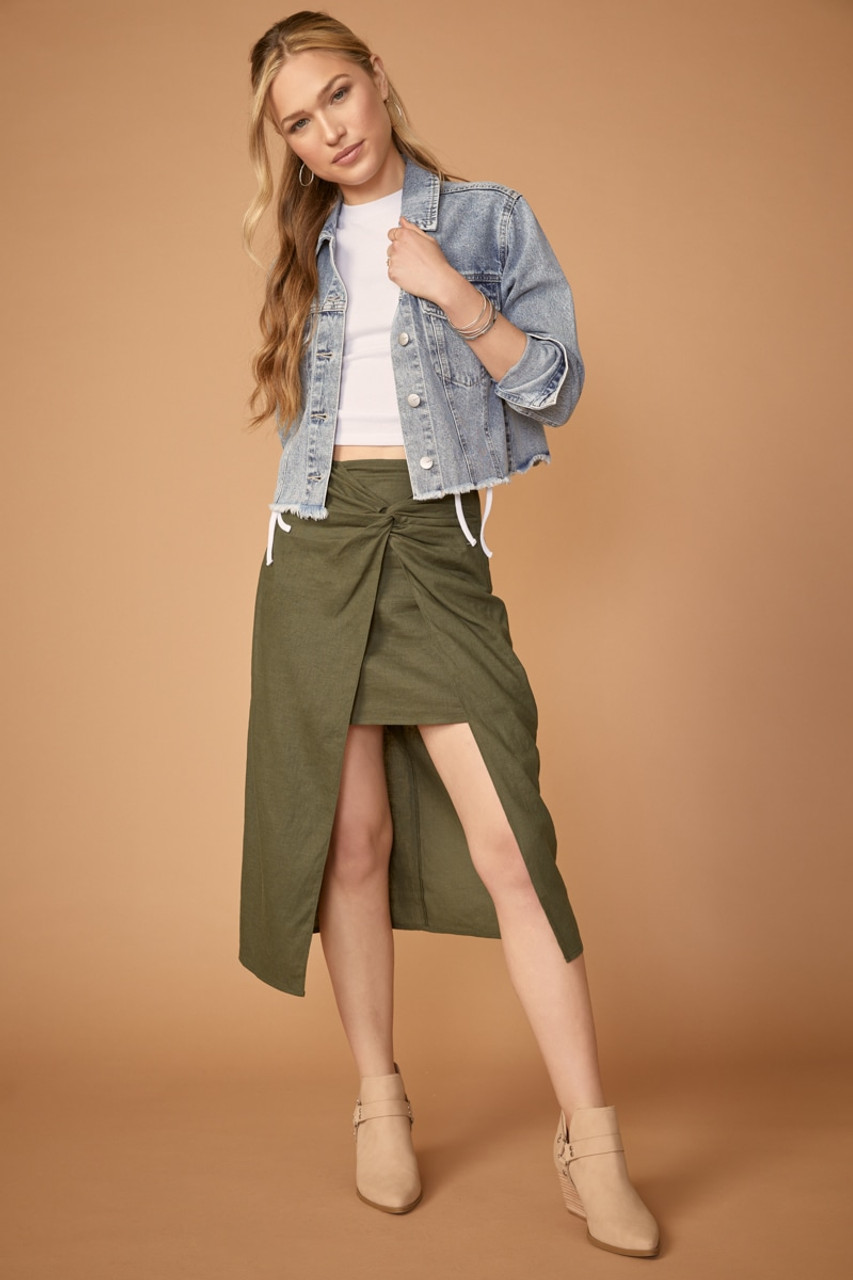 Fallan Linen Side Knot Midi Skirt | francesca's®