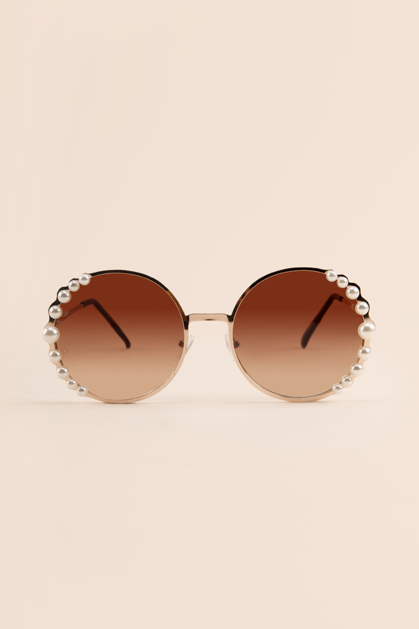 Hailey Round Pearl Temple Sunglasses