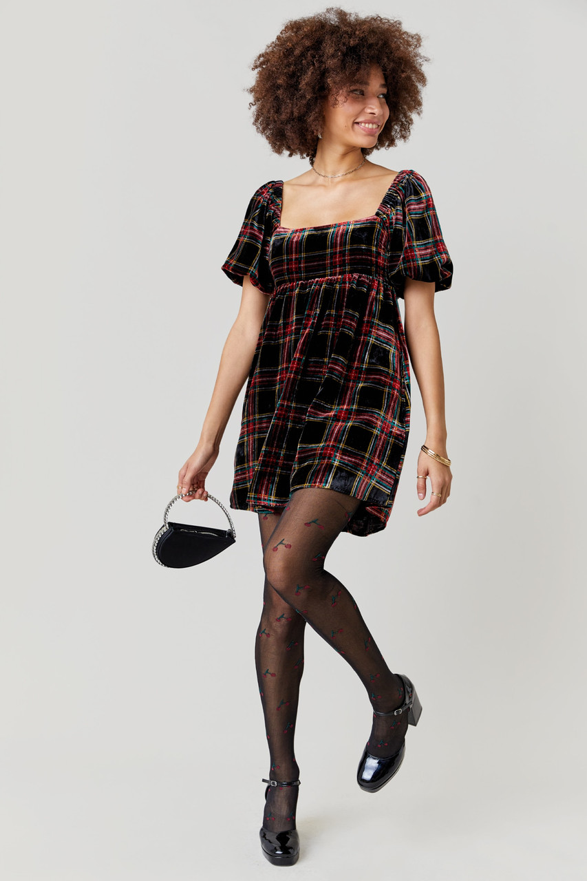 Dannie Velvet Plaid Mini Dress - francesca's