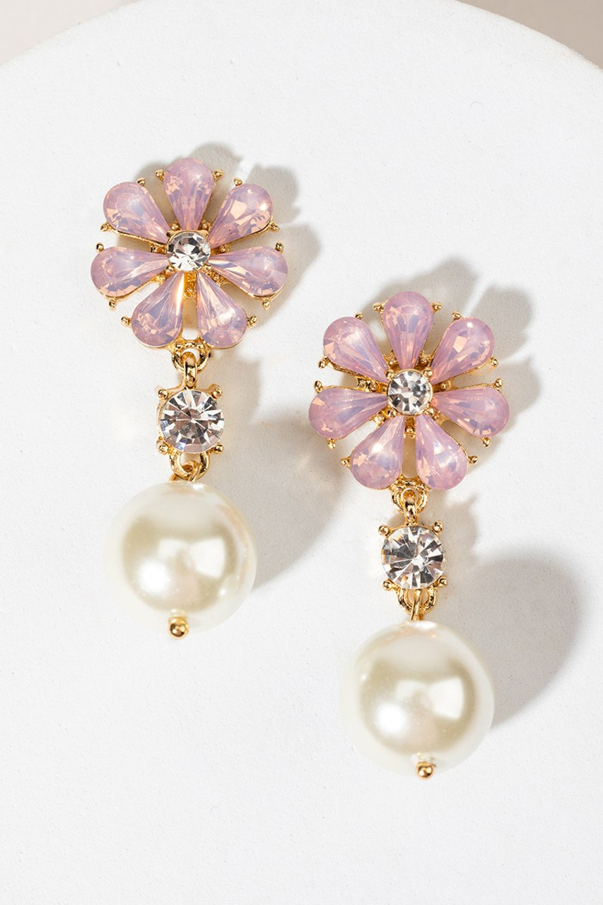 Florere stud earrings, Flower, Pink, Gold-tone plated | Swarovski