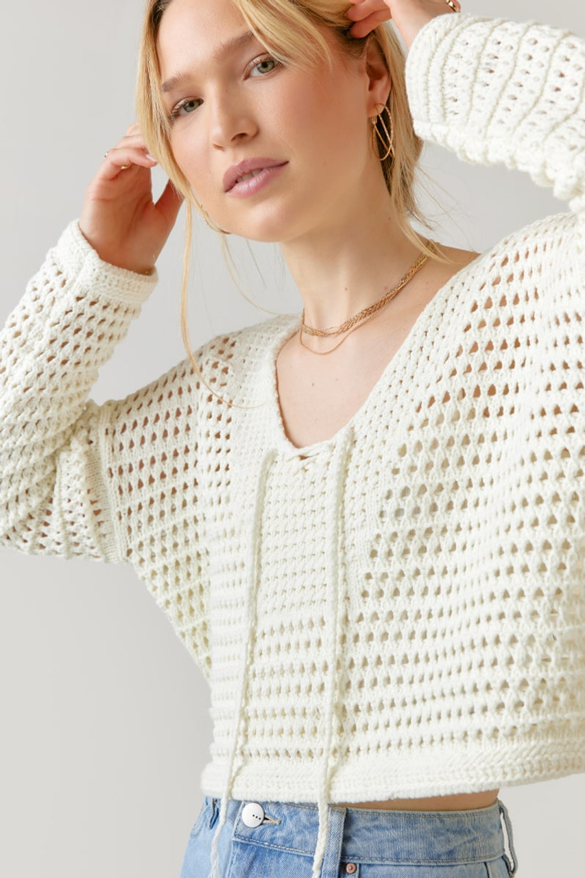 Embellished Wool L/s Crop Sweater