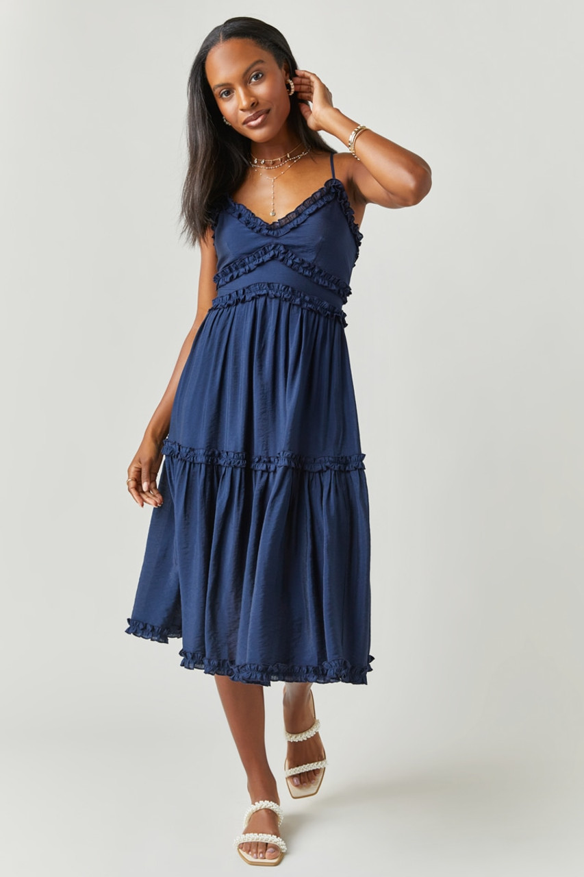 Elia Ruffle Trim Midi Dress