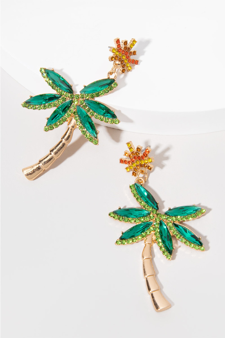 Jordyn Glass Palm Tree Drop Earrings