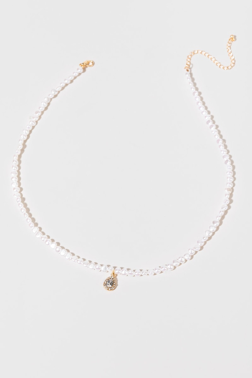 ★HAS★ HE047 FreshWater Pearl ribbon drop necklace Annie Freshwater Pearl CZ Drop Necklace