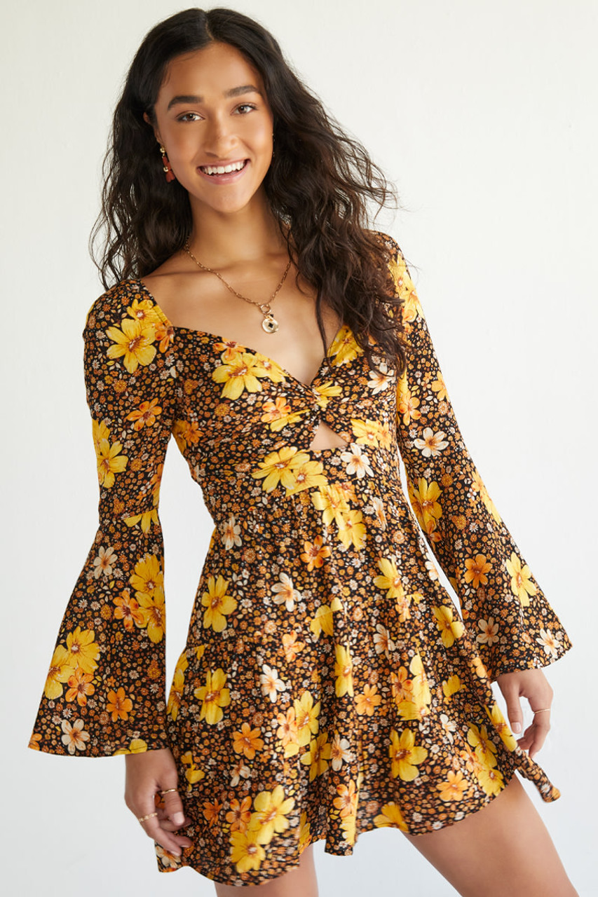 Floral bell shop sleeve dress