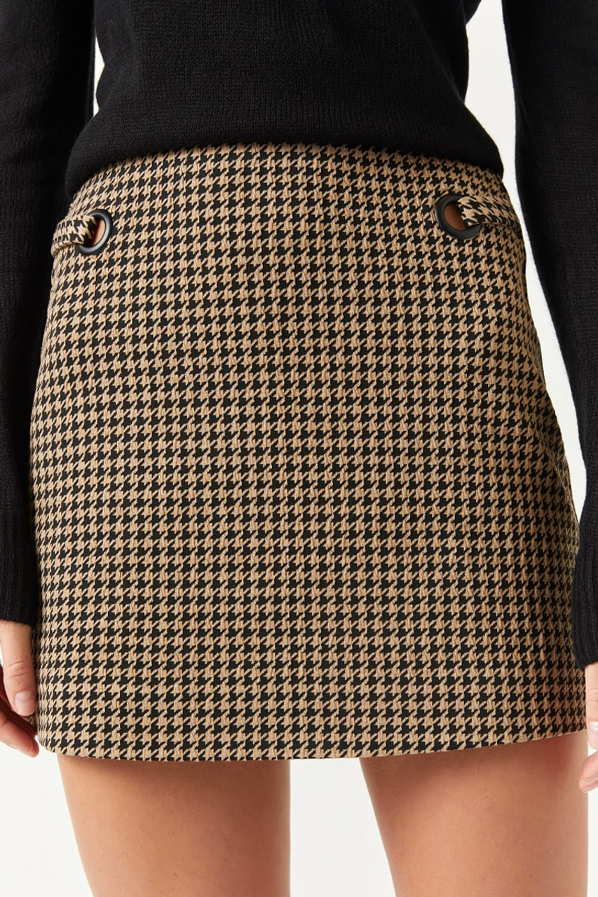 Melody Houndstooth Side Tab Mini Skirt