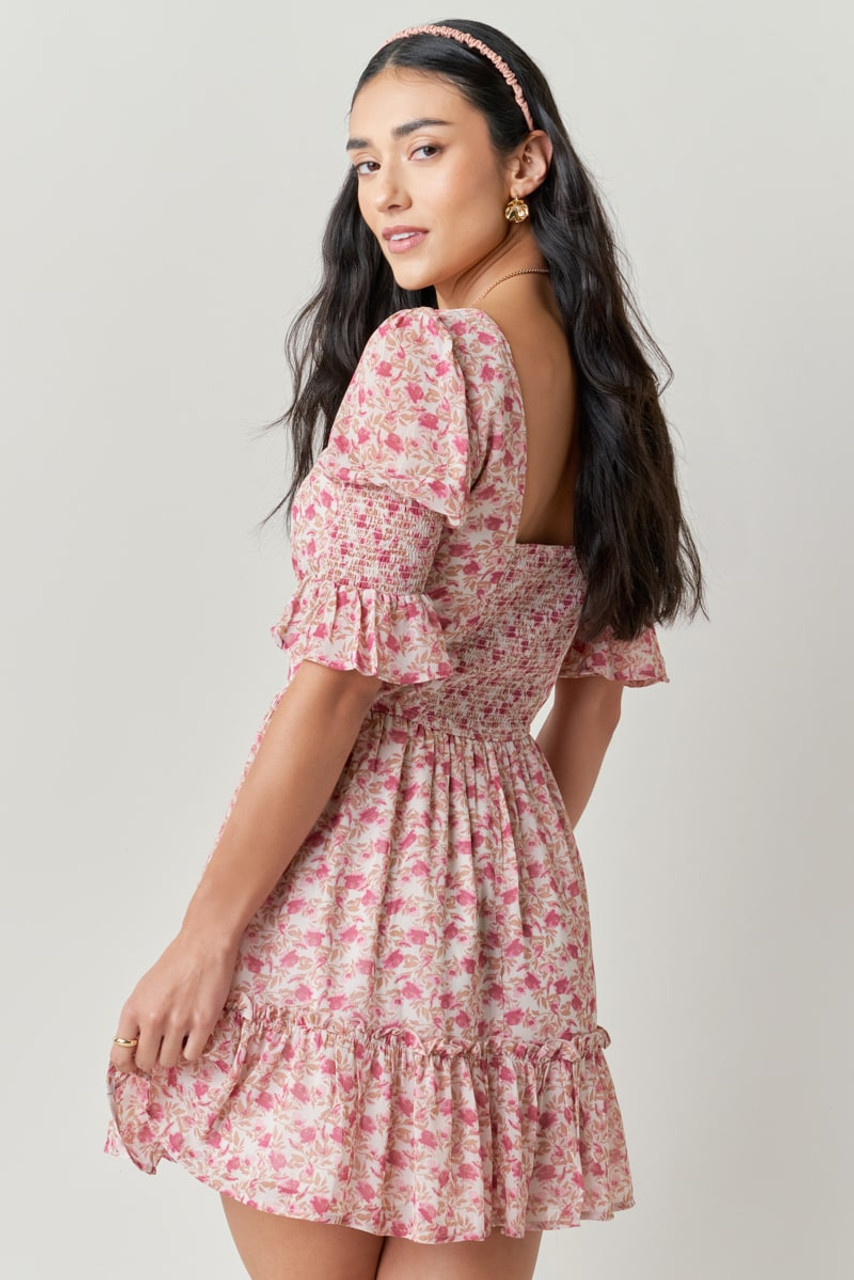 Hannah Pink Puff Sleeve Mini Dress