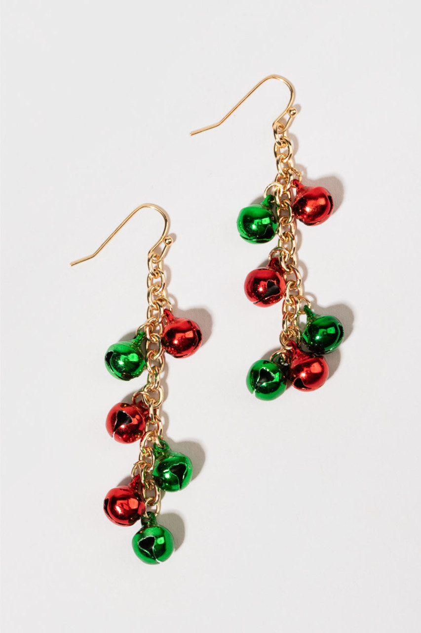 Rudolph the Red Nosed Reindeer Rhinestone Christmas Dangle Earrings in Red  Green, Surgical Steel Ear Wires (DE1)