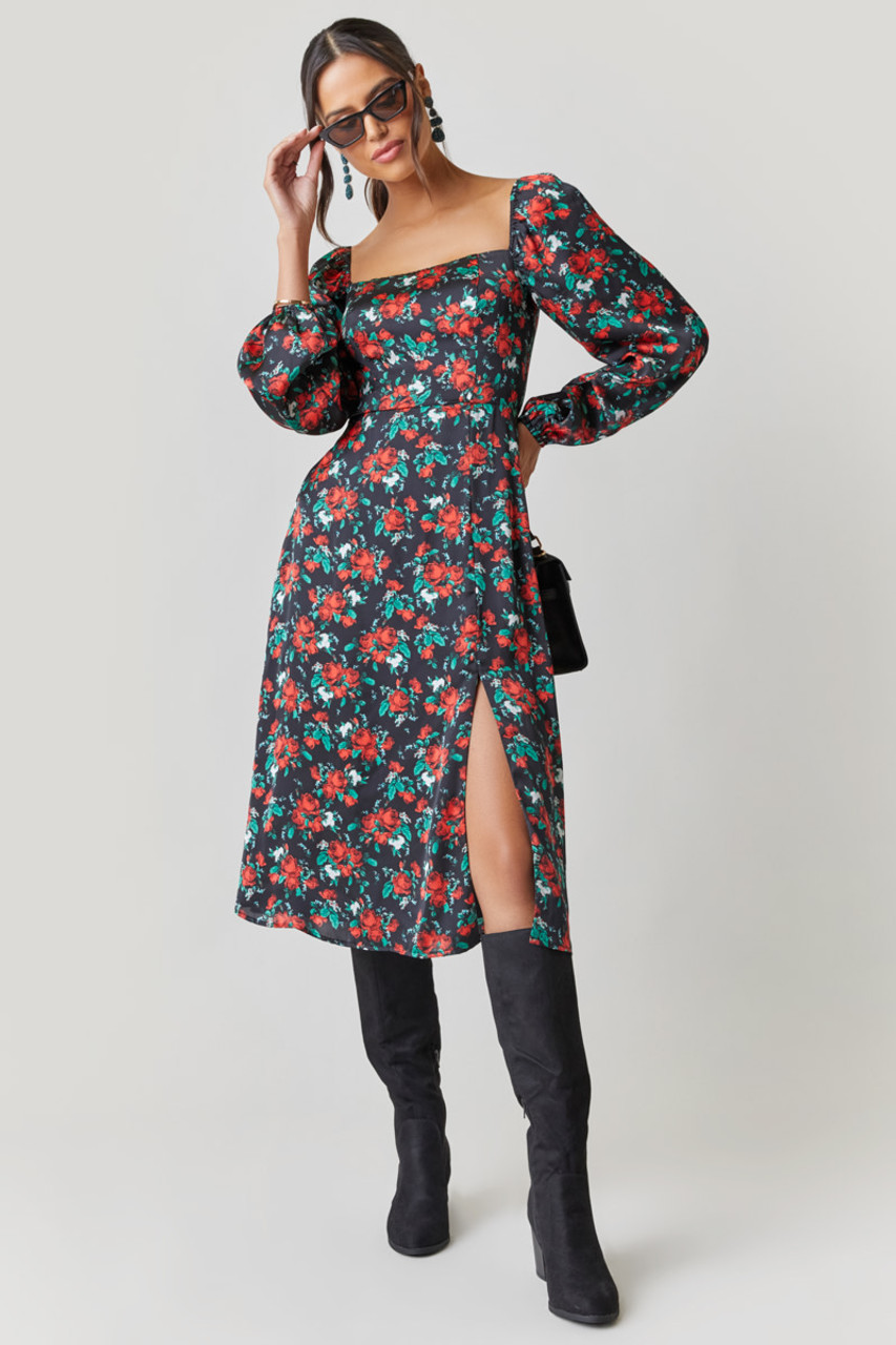 Lola Grace Notch Neck Floral Skater Dress (Extended Sizes