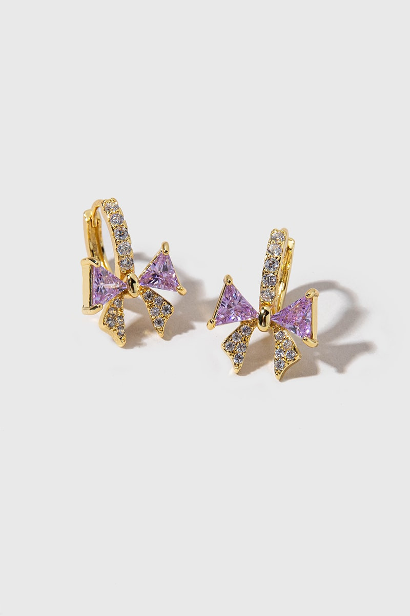 Allissa Crystal Bow Huggie On Charm Earrings | francesca's®