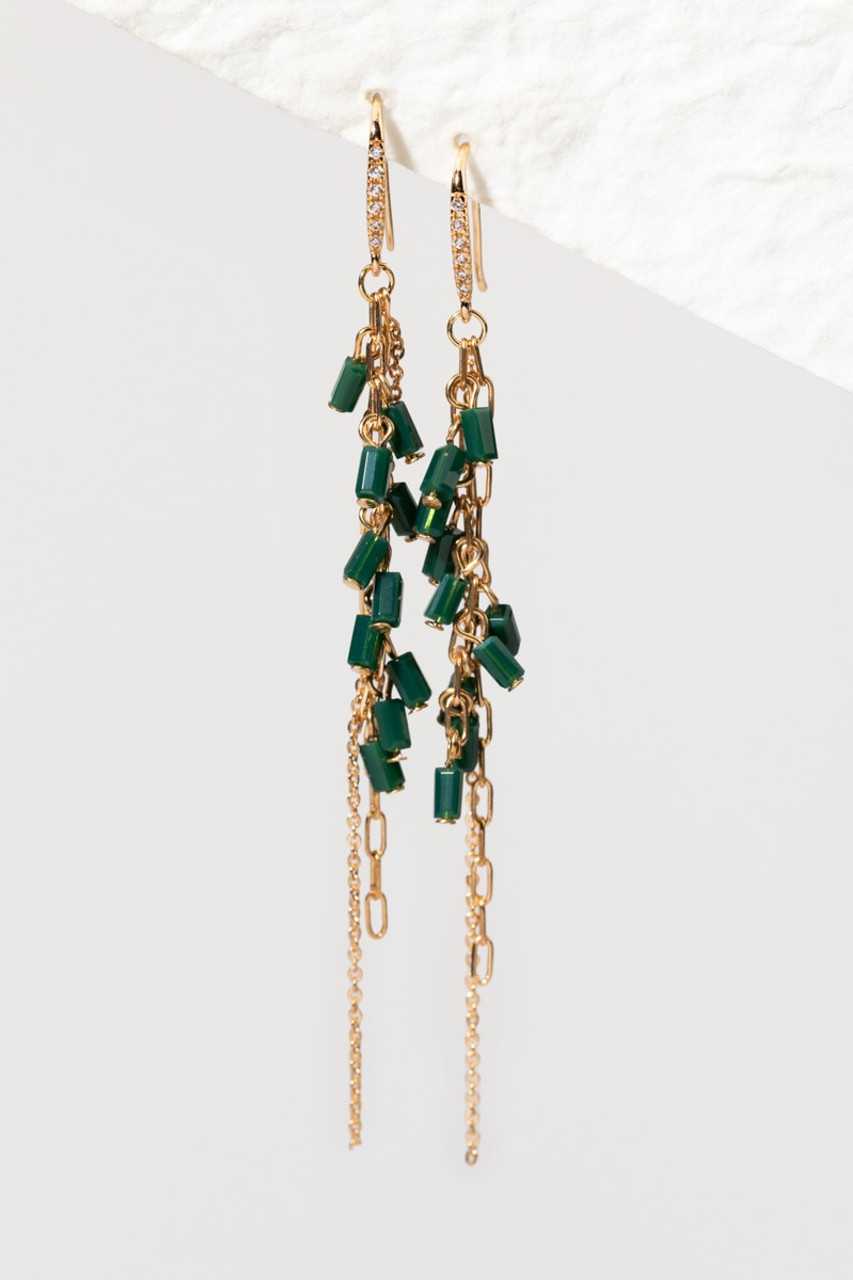 Dark green triple layered pearl mesh earrings by Ammanya | The Secret Label