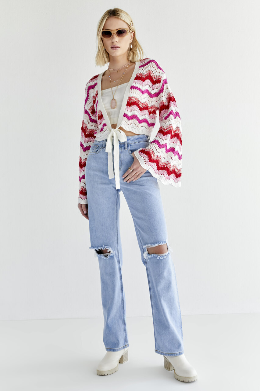 Tracy Chevron Crochet Front Tie Cardigan | francesca's®