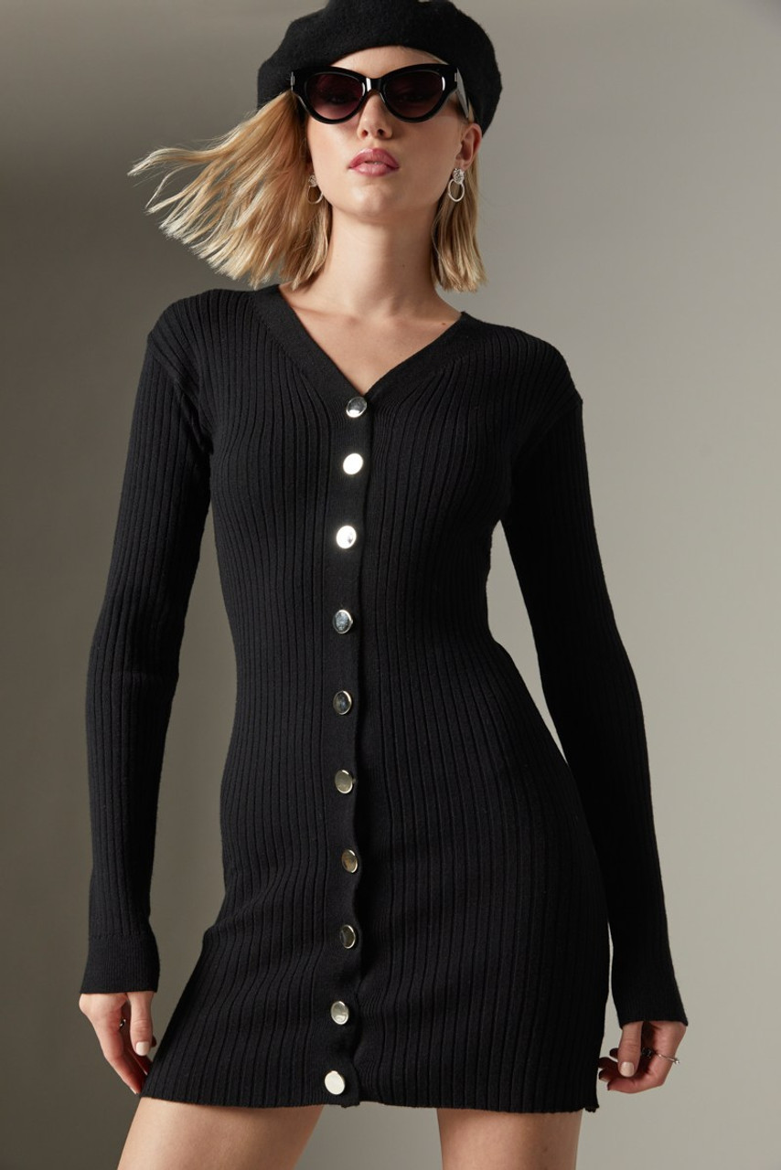 Maribel Button Down Knit Sweater Dress