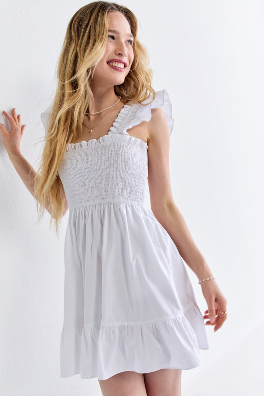 Flora Ruffle Strap Smock Top Mini Dress