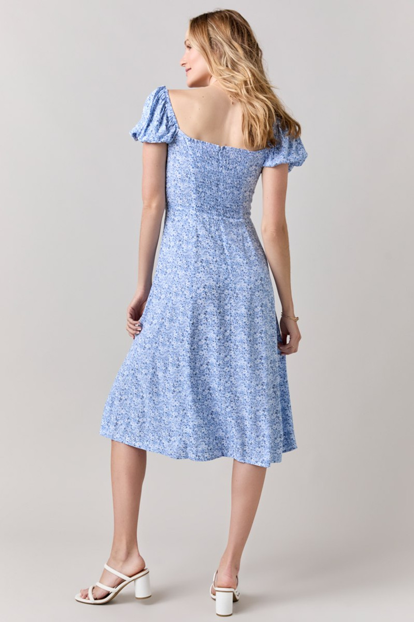 Tabitha Floral Puff Sleeve Light Blue Midi Dress