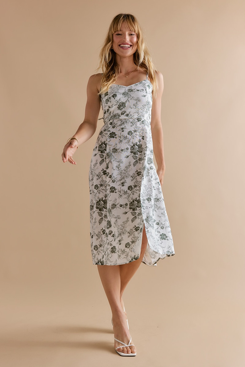 Helen Sweetheart Neck Floral Midi Dress