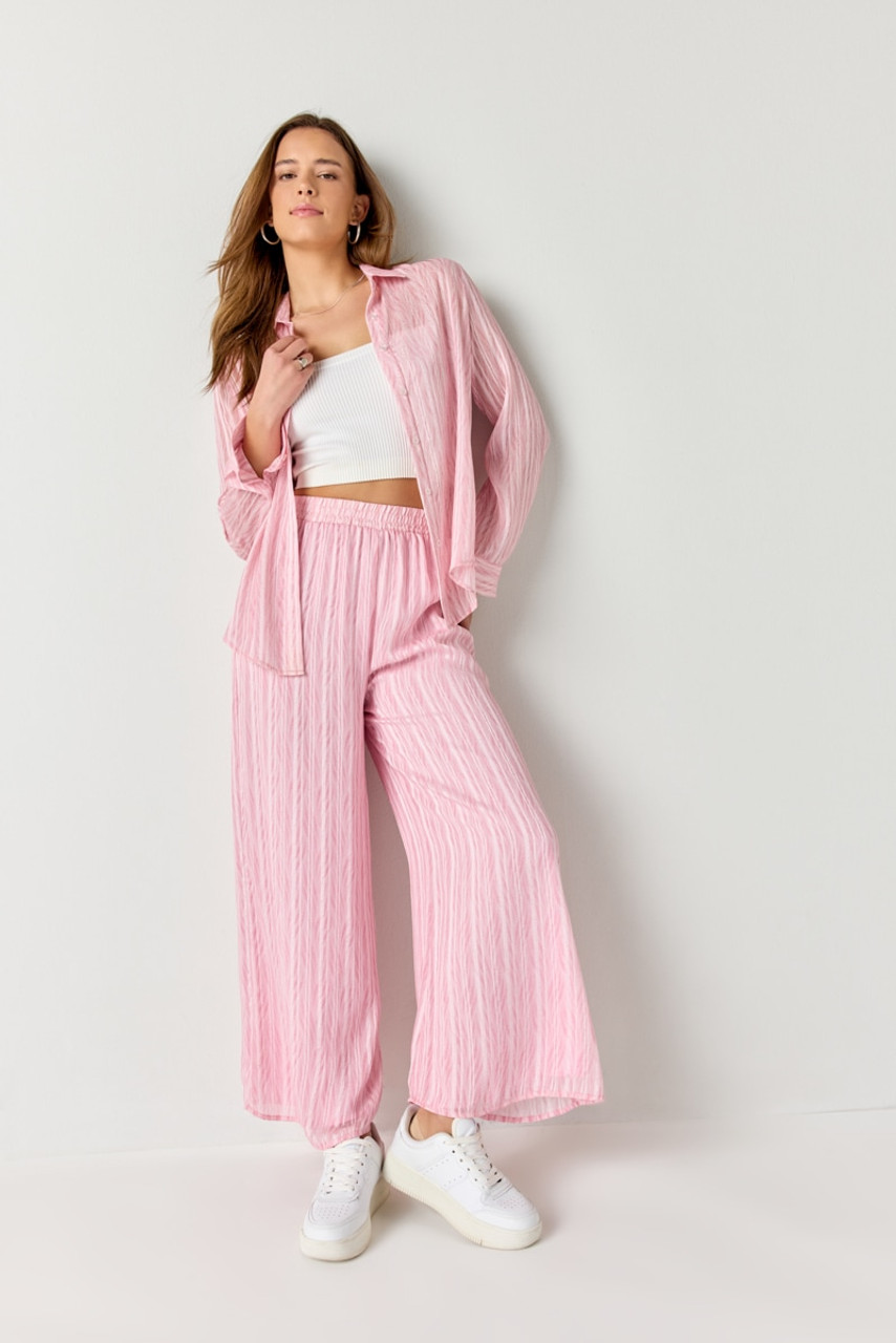 Ella Pink Plisse Fluid Wide Pants