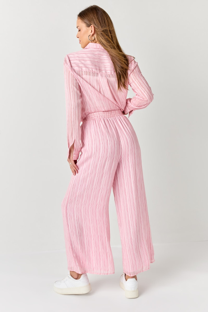 Ella Pink Plisse Fluid Wide Pants