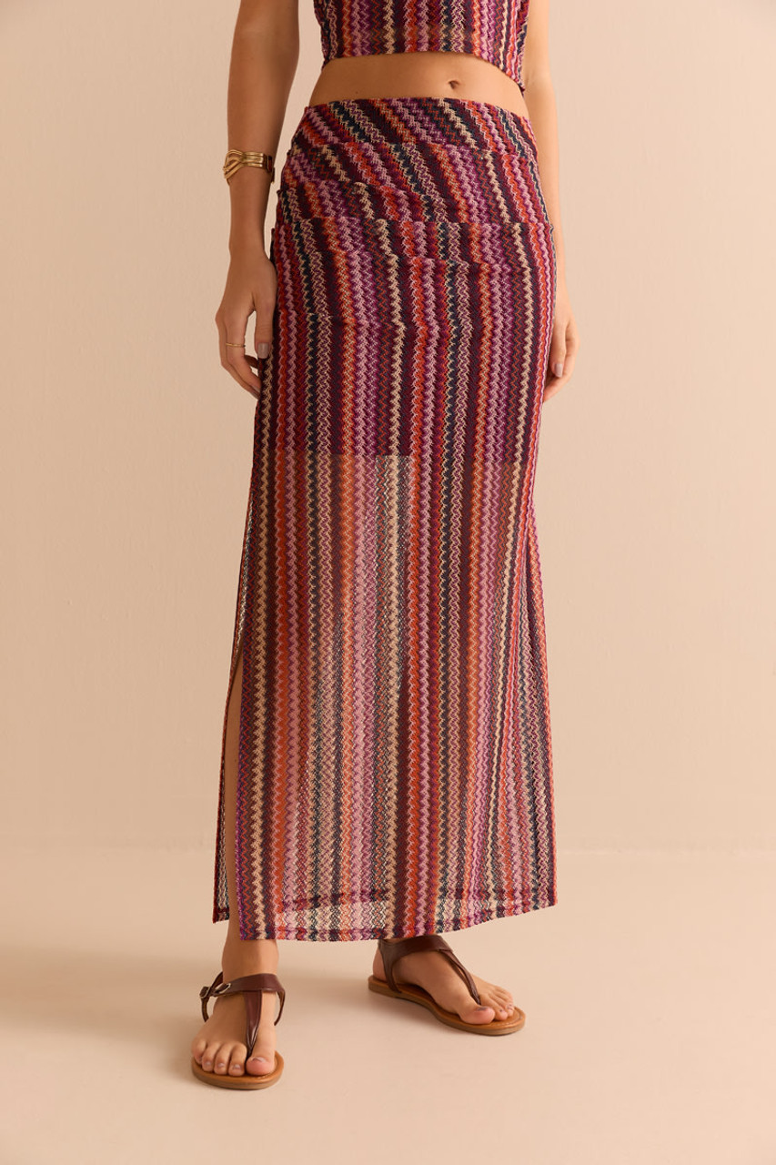 スカート Pleated Chevron Print Silk Skirt Alexandra Larrabure Chevron pleated skirt – APOC STORE