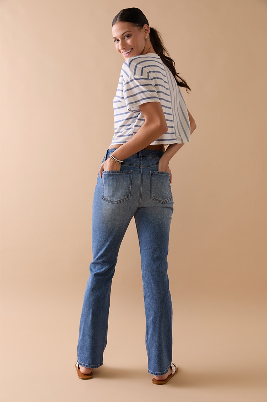 Bonnie Kick Crop Destructed Denim Jeans | francesca's®