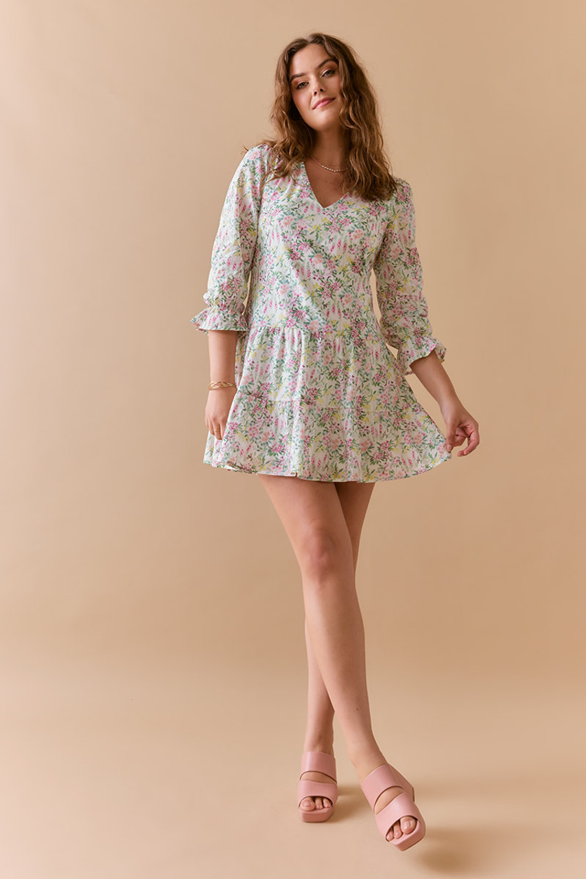 Lilian V Neck Floral Mini Swing Dress