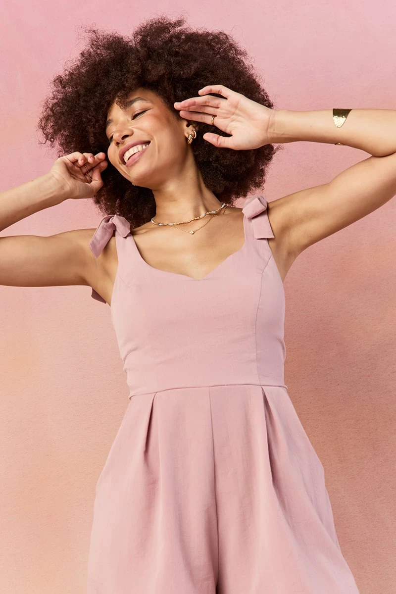 Mariana Tie Strap Linen Romper | francesca's