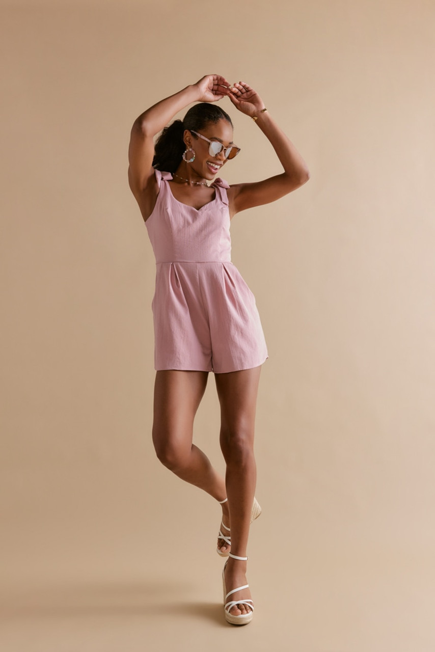 Mariana Tie Strap Linen Romper | francesca's®