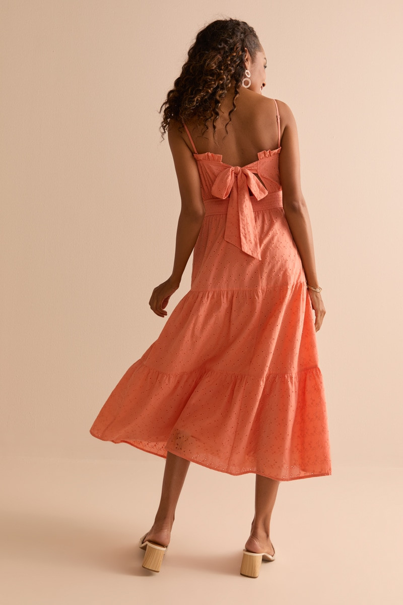 knee length dresses for ladies Lilla Cavallo | Pink Eyelet Trim Tiered Midi Dress main image 1