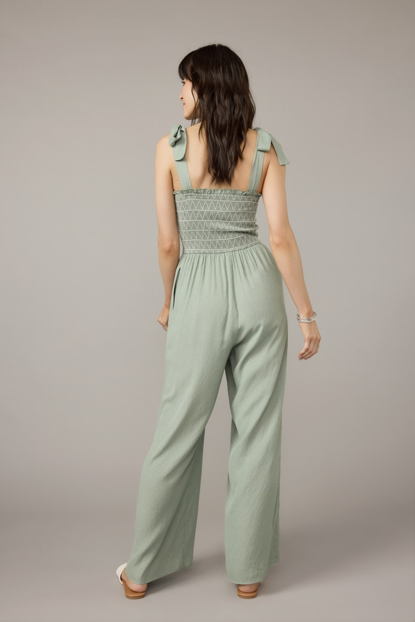 【PORTERNA】Rye strap jumpsuit Regina Stitched Top Bow Tie Shoulder Strap Jumpsuit
