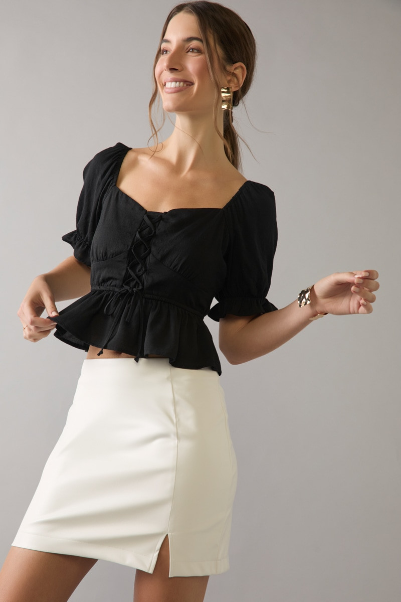 Marisa Lace Up Front Short Sleeve Blouse Top | francesca's®