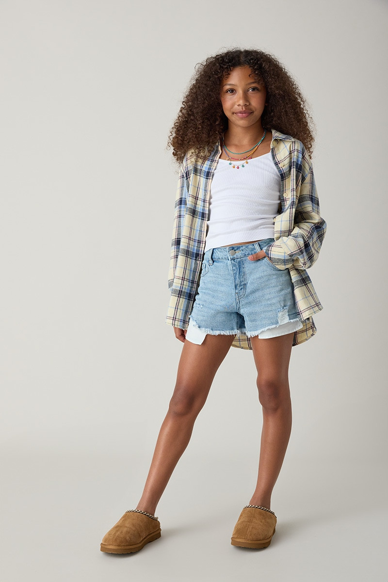 Hello Franki Plaid Woven Button Down For Girls