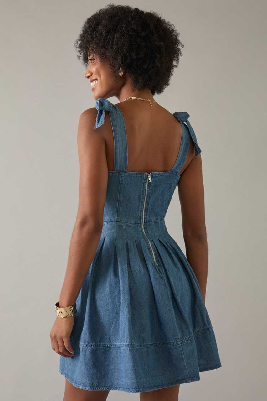 Maria Rosette Front Denim A Line Mini Dress