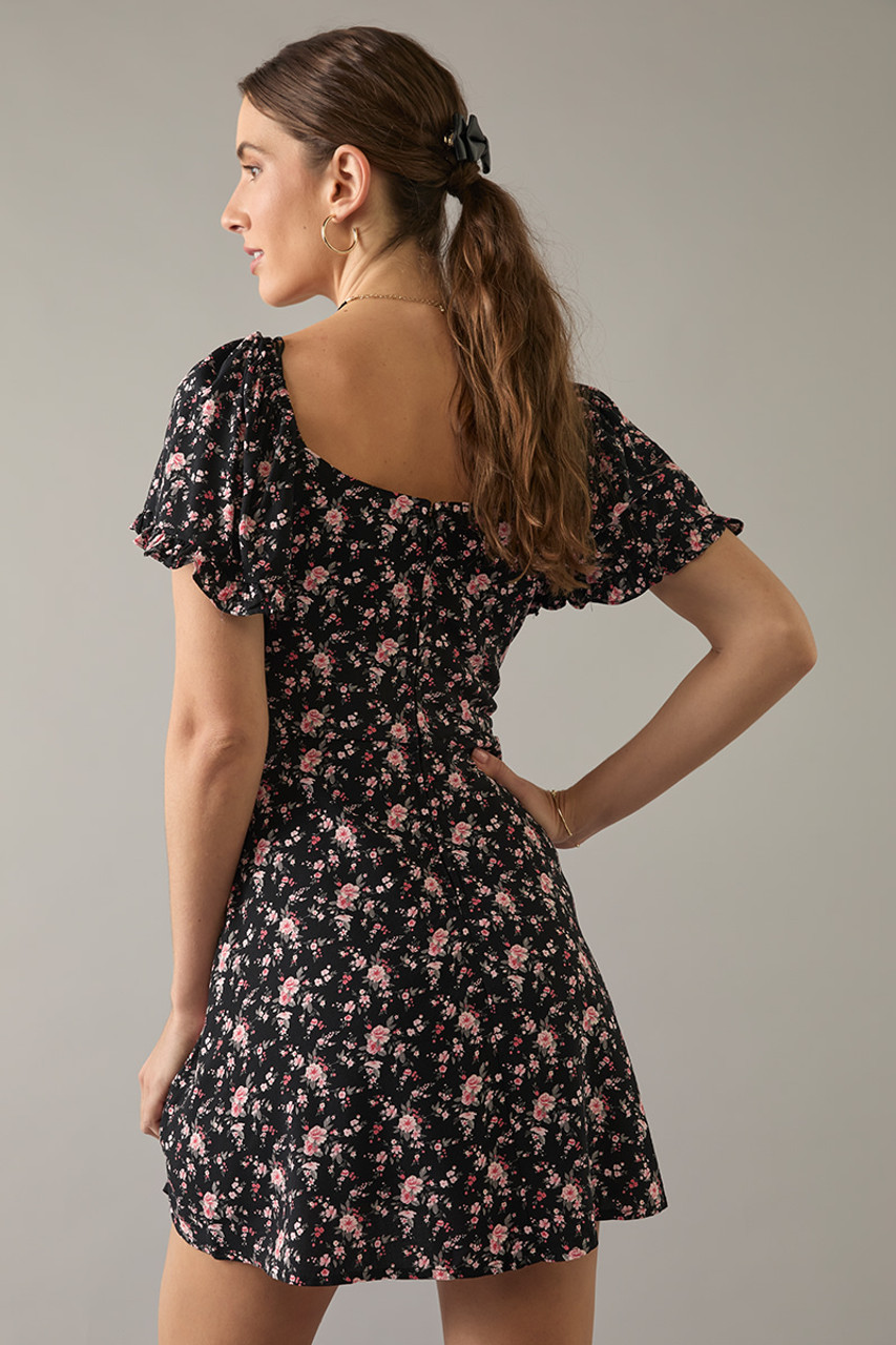 Amber Floral Ruched Bust Short Sleeve Mini Dress