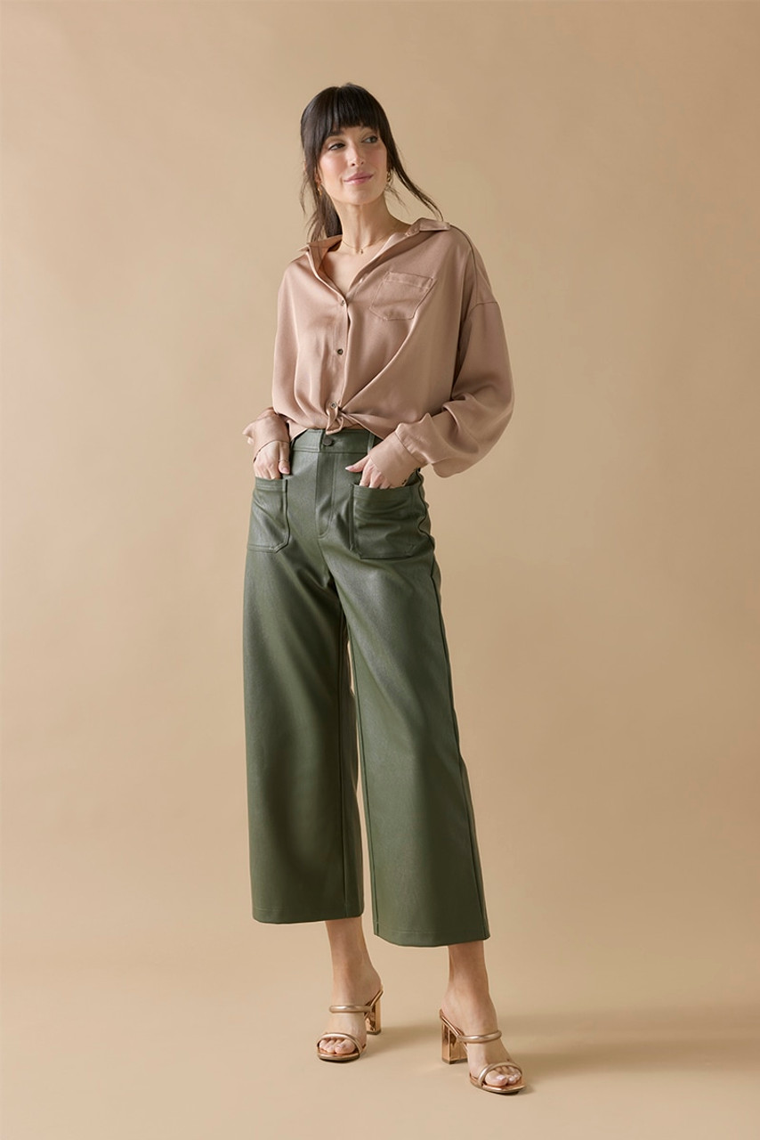 Vickie Faux Leather Culotte Cropped Wide Leg Pants