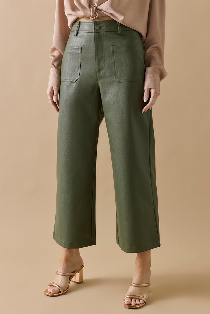 Vickie Faux Leather Culotte Cropped Wide Leg Pants