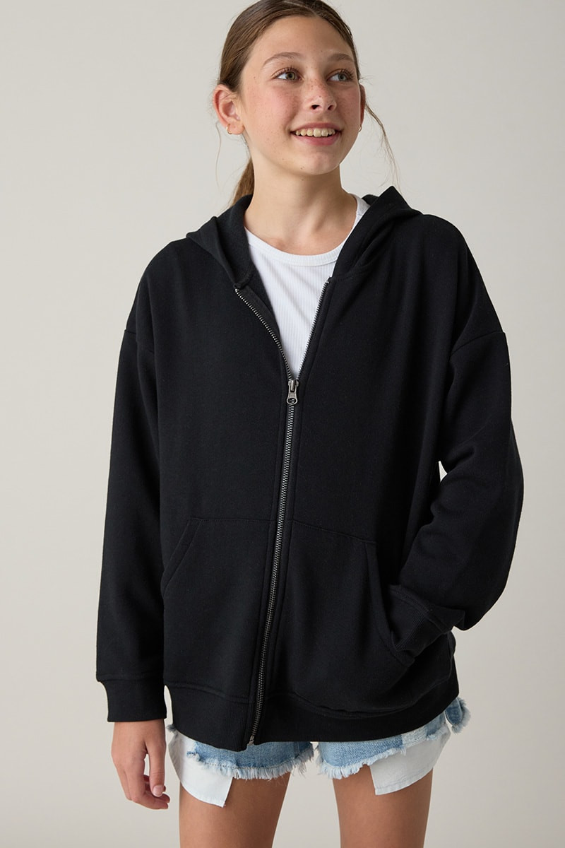Hello Franki Kaitlin Solid Oversized Zip Hoodie For Girls