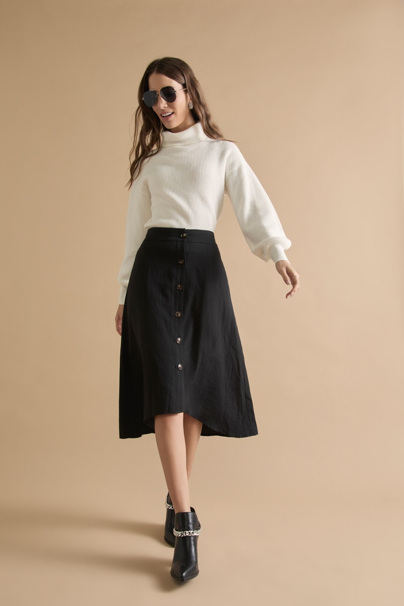 Elaine Balloon Sleeve Turtleneck Rib Knit Pullover