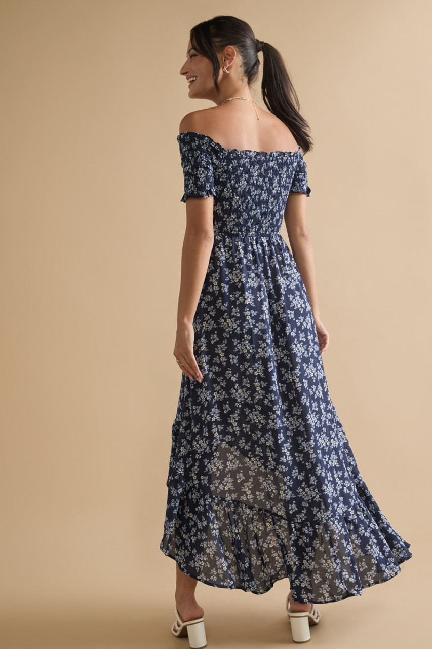 Perdita Smocked Top Off Shoulder Floral Maxi Dress