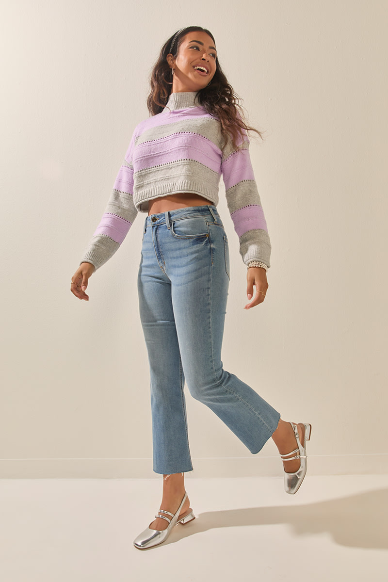 Emily Stripe Cropped Mockneck Pullover | francesca's®