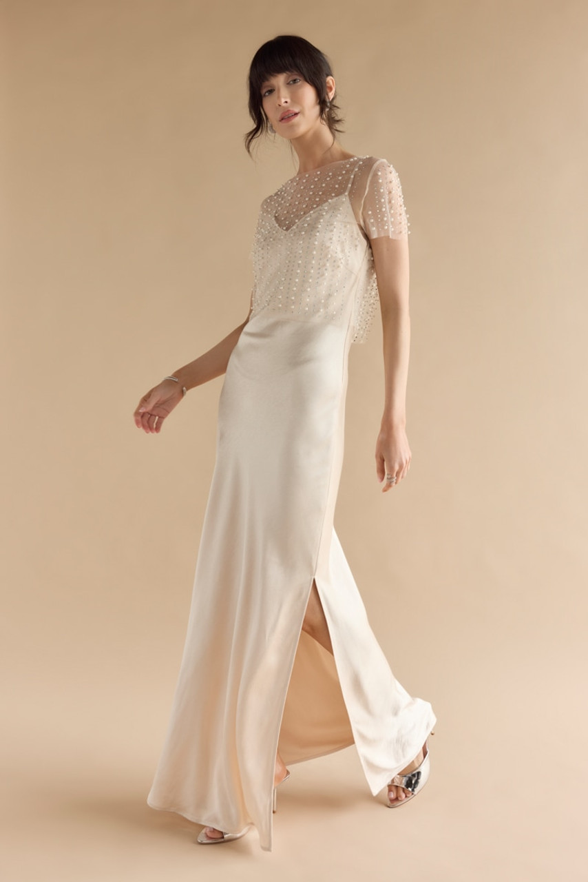 ミストレアス　Pearl Strap Sheer Plaid Dress Women's Elegant Wave Textured Pearl Strap Midi Dress for