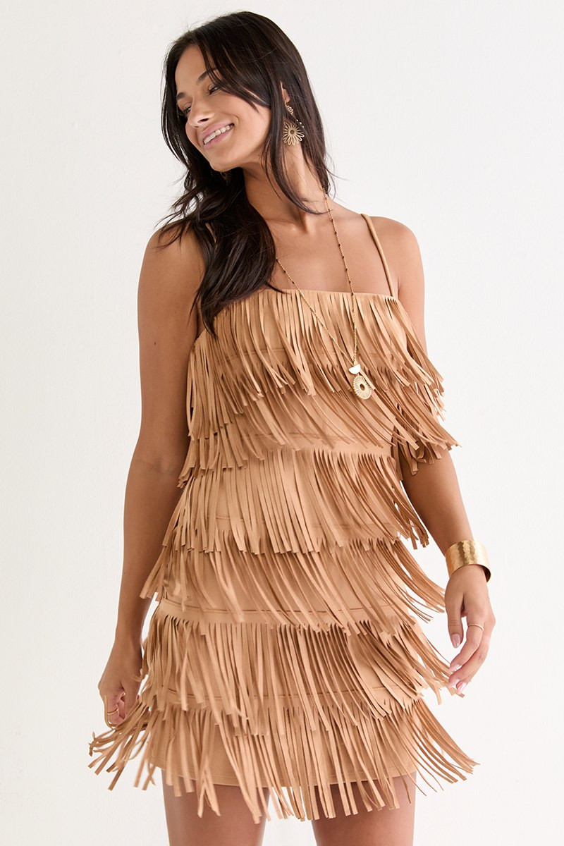blue dress for baby girl Broadway Stunner Leather Fringe Western Mini Dress Black / M main image 1