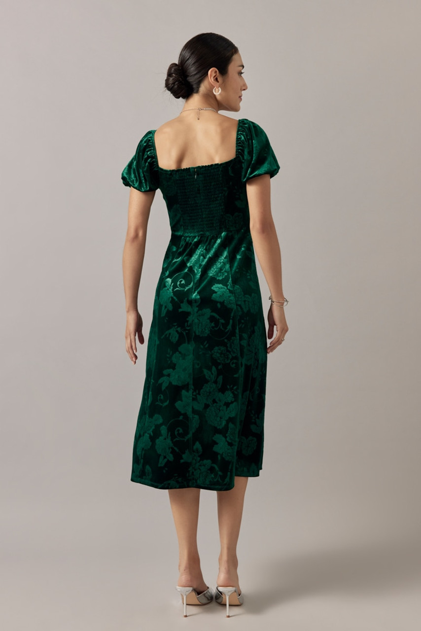 etoll. Jacquard puff sleeve dress グリーン エトル etoll. ジャガードパフスリーブドレス （グリーン